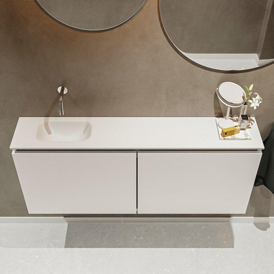 MONDIAZ TURE Toiletmeubel 120x23x50cm met 0 kraangaten 2 deuren linen mat Wastafel Eden links Solid Surface Wit