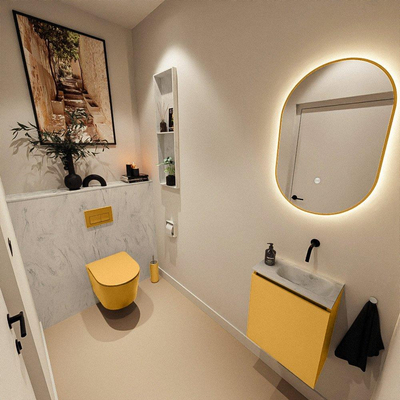 MONDIAZ TURE-DLUX meuble de toilettes 40 cm Ocher. EDEN lavabo Opalo position droite. Sans trou de robinet.