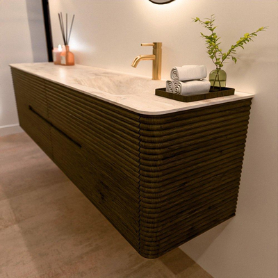 Mondiaz CIRO-DLUX Ensemble de meuble de salle de bains - 190x45x50cm - lavabo solid surface Frappe - 1 vasque à droite - 1 trou de robinet - 4 tiroirs - Shadow
