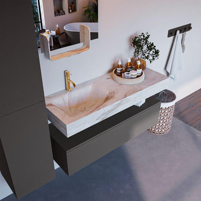 Mondiaz ALAN-DLUX Ensemble de meuble - 120cm - meuble Dark grey mat - 1 tiroir - Lavabo Cloud Frappe suspendu - vasque Gauche - 1 trou de robinet