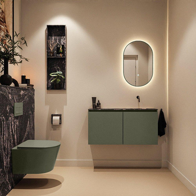 MONDIAZ TURE-DLUX Meuble de toilettes 100 cm Army. Lavabo EDEN Lava position droite. Sans trou de robinet.