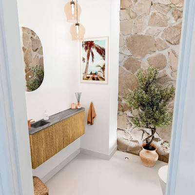 Mondiaz JOYA-DLUX 111.6cm toiletmeubel - ronding rechts kleur Oak - Wastafel FAYE positie Links 1 kraangat kleur Sombra.