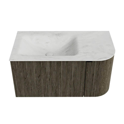 Mondiaz KURVE-DLUX Ensemble de meubles de salle de bains - 85x46x40cm - 1 tiroir - 1 porte - vasque solid surface - gauche - sans trou de robinet - Shadow