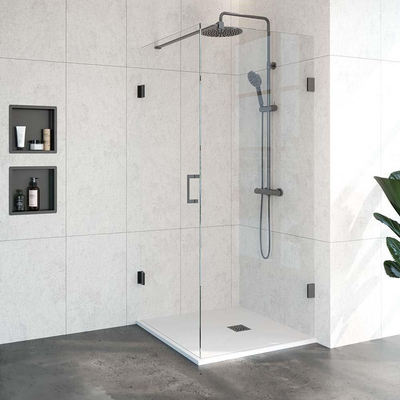 BRAUER Void douchecabine - 90x90x200cm - draaideur - helder glas - incl. glascoating - gunmetal geborsteld PVD