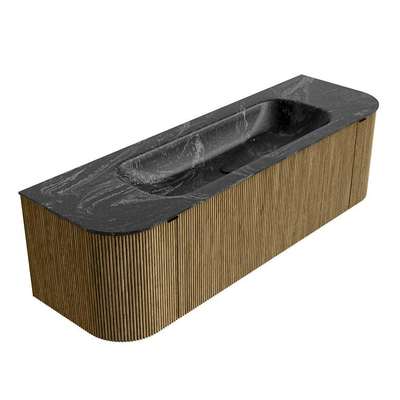 Mondiaz KURVE-DLUX Badkamermeubelset - 150x46x40cm - 1 lade - 2 deuren - wastafel solid surface - midden - 1 kraangat - Dusk
