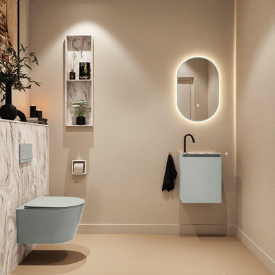 MONDIAZ TURE-DLUX Meuble toilette - 40cm - Greey - EDEN - vasque Glace - position droite - 1 trou de robinet