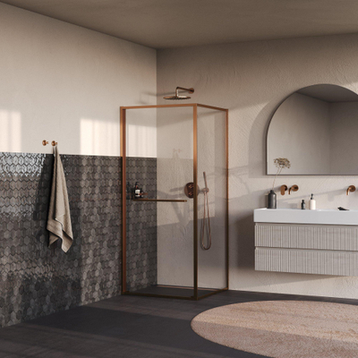 BRAUER Luminis Douchecabine - 90x90x200cm - 2-delig naar binnen draaiend - helder glas - omkeerbaar - incl. glascoating - geborsteld koper PVD