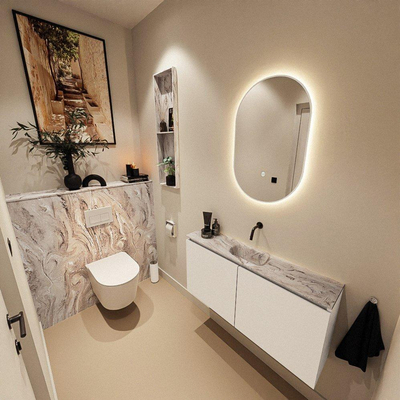 MONDIAZ HOPE Toiletplaat Set - solid surface achterwand - 100x125cm - Planchet 100x23cm - voorgeboord - Glace