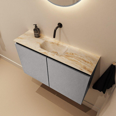 MONDIAZ TURE-DLUX Meuble toilette - 80cm - Plata - EDEN - vasque Frappe - position centrale - sans trou de robinet