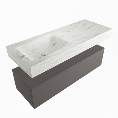 Mondiaz ALAN-DLUX Ensemble de meuble - 120cm - meuble Dark grey mat - 1 tiroir - Lavabo Cloud Opalo suspendu - vasque Gauche - 0 trous de robinet