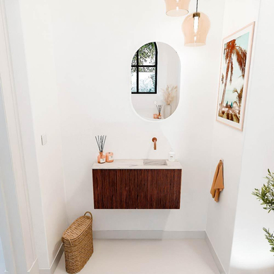 Mondiaz JOYA-DLUX 80cm toiletmeubel - kleur Ruby - Wastafel FAYE positie Rechts Zonder kraangat kleur Nata.