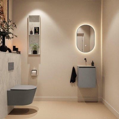 MONDIAZ TURE-DLUX Meuble toilette - 40cm - Smoke - EDEN - vasque Opalo - position centrale - sans trou de robinet