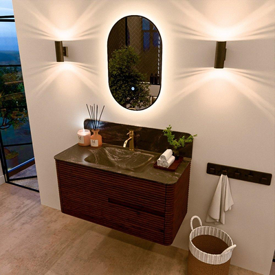 Mondiaz CIRO-DLUX Badkamermeubelset - 100x45x50cm - Solid surface wastafel Lava - 1 wasbak Midden - 1 kraangat - 2 lades - Ruby