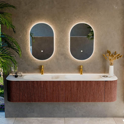 Mondiaz KURVE Badkamermeubelset - 200x46x40cm - 2 lade - 2 deuren - wastafel solid surface - dubbel - 2 kraangaten - Ruby