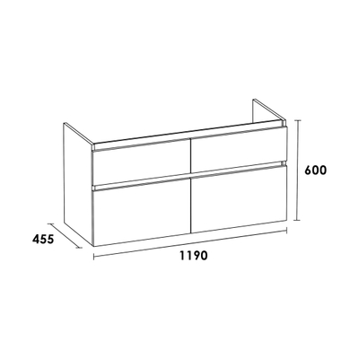 BRAUER Advance Meuble sous vasque 119x45.5x60cm 4 tiroirs 2 espaces siphon sans poignée MFC Birch