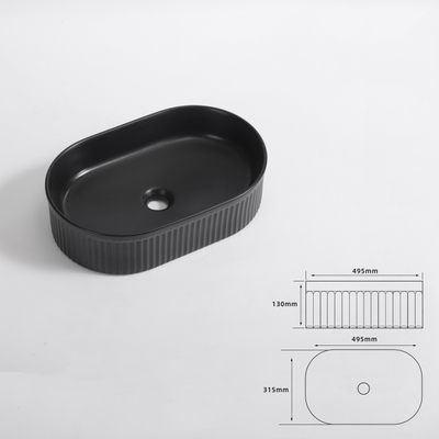 FugaFlow Efficiente Arredo Vasque - 50 × 32 × 12 cm - striée - ovale - céramique - noir mat