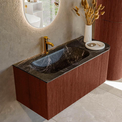 Mondiaz KURVE-DLUX Badkamermeubelset - 105x46x40cm - 1 lade - 1 deur - wastafel solid surface - links - 1 kraangat - Ruby