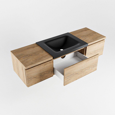 MONDIAZ BUKLA meuble de salle de bains 140 cm avec module 40 couleur Washed Oak avec 3 tiroirs. Lavabo CLOUD central 0 trous de robinet couleur Urban.