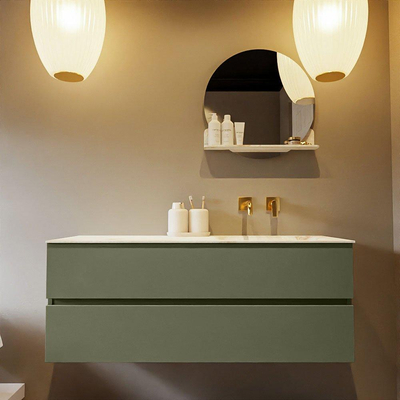 MONDIAZ VICA-DLUX Ensemble meuble de salle de bains - 130cm - sous-meuble army - 2 tiroirs - lavabo encastré cloud à droite - sans trous de robinet - version haute 60cm - frape