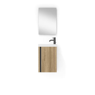 Saniclass Chaci Ensemble meuble lave-mains - 40x55cm - 1 porte - lavabo fontaine en marbre minéral - avec miroir rectangulaire - chêne