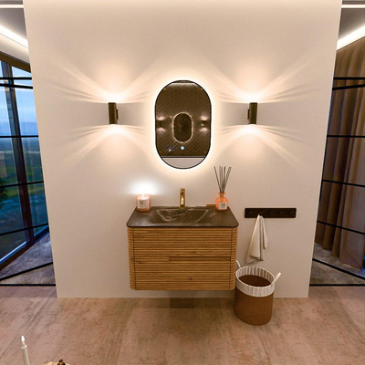 Mondiaz CIRO-DLUX Meuble de salle de bains complet - 80x45x50cm - Lavabo solid surface Lava - 1 lavabo central - 1 trou de robinet - 2 tiroirs - Chêne