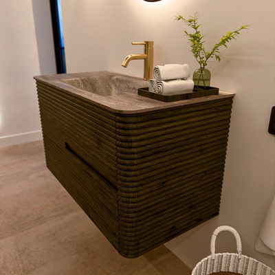 Mondiaz CIRO-DLUX Meuble de salle de bains - 90x45x50cm - Plan-vasque Solid surface Oza - 1 lavabo central - 1 trou de robinet - 2 tiroirs - Shadow