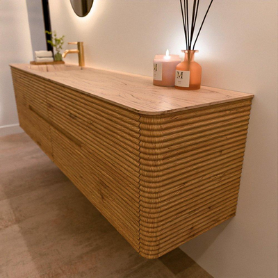 Mondiaz CIRO-DLUX Badkamermeubelset - 190x45x50cm - Solid surface wastafel Arena - 1 wasbak Links - 1 kraangat - 4 lades - Oak