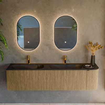 Mondiaz KURVE Badkamermeubelset - 175x46x40cm - 2 lade - 1 deur - wastafel solid surface - dubbel / links - 2 kraangaten - Dusk