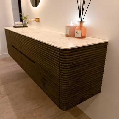 Mondiaz CIRO-DLUX Badkamermeubelset - 190x45x50cm - Solid surface wastafel Ostra - 1 wasbak Links - zonder kraangaten - 4 lades - Shadow