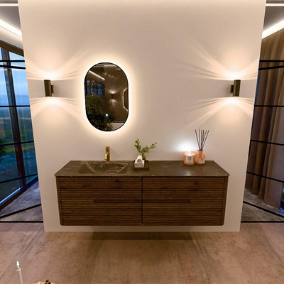 Mondiaz CIRO-DLUX Badkamermeubelset - 160x45x50cm - Solid surface wastafel Lava - 1 wasbak Links - 1 kraangat - 4 lades - Dusk