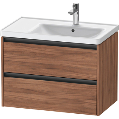 Duravit Ketho.2 Wastafelonderbouwkast - met 2 laden - voor waskom rechts - 78.4x45.5x54.9cm - met grepen antraciet - noten mat