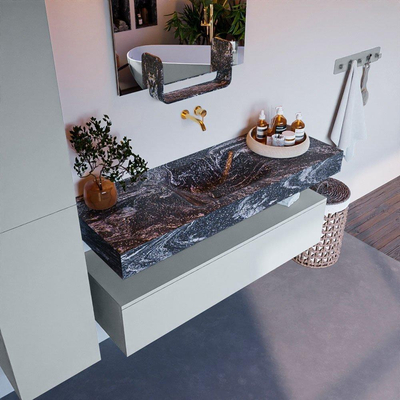 Mondiaz ALAN-DLUX Ensemble de meuble - 130cm - meuble Clay mat - 1 tiroir - Lavabo Cloud Lava suspendu - vasque Centre - 0 trous de robinet