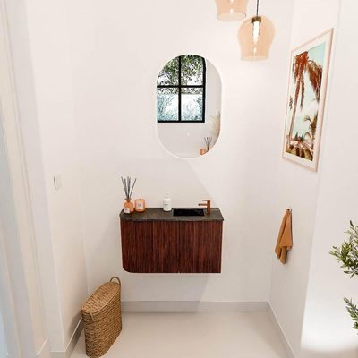 Mondiaz JOYA-DLUX 71.6cm toiletmeubel - ronding links kleur Ruby - Wastafel FAYE positie Rechts 1 kraangat kleur Lava.