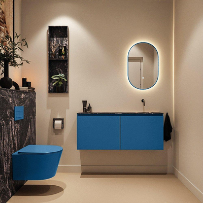 MONDIAZ TURE-DLUX meuble de toilettes 120 cm Jeans. Lavabo EDEN Lava position à droite. Sans trou de robinet.