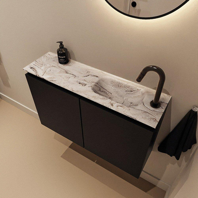 MONDIAZ TURE-DLUX Meuble de toilettes 80 cm Urban. Lavabo EDEN Glace position à droite. Avec 1 trou de robinet.