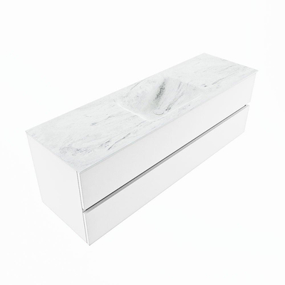 Mondiaz VICA-DLUX ensemble de meuble de salle de bain - 150cm - meuble sous-vasque talc - 2 tiroirs - lavabo encastré cloud milieu - sans trous de robinet - version haute de 60cm - opalo