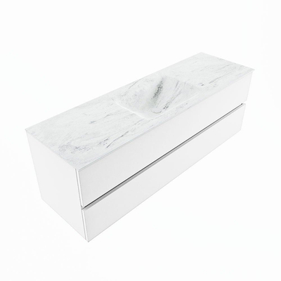 MONDIAZ VICA-DLUX Ensemble mobilier de salle de bains - 150cm - meuble bas Talc - 2 tiroirs - lavabo encastré Cloud central - sans trous de robinet - version haute 60cm - Opalo