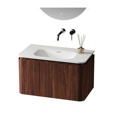 Royal Plaza Terra Badkamermeubelset - 80x47x46cm - solid surface wastafel wit mat - 1 wasbak - zonder kraangat - 2 lades - kastanje (walnoot)