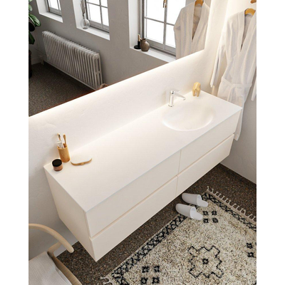 Mondiaz VICA ensemble de meuble de salle de bain - 150cm - meuble sous-vasque lin - 4 tiroirs - lavabo lune droite - 1 trou de robinet - version XL 60cm haut