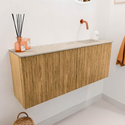 Mondiaz JOYA-DLUX 100cm toiletmeubel - kleur Oak - Wastafel FAYE positie Rechts Zonder kraangat kleur Frappe.