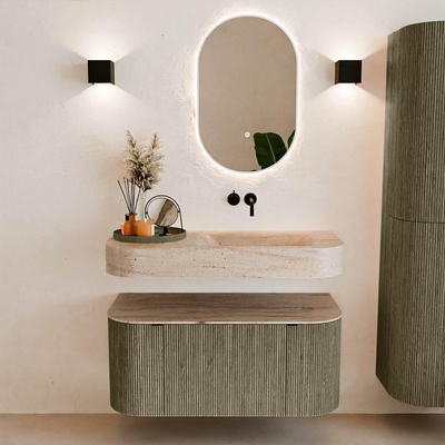 MONDIAZ THOR-DLUX Meuble de salle de bains - 100cm - arrondi gauche + droite - couleur Shadow - 1 tiroir - 2 portes - Vasque suspendue CLOUD droite sans trou de robinet - couleur Saba