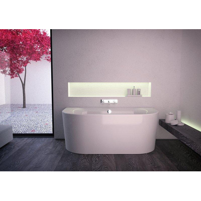 PliegerKansasbad back to wall acryl met waterinlaat155x80x60cminclusief af-en overloopgarnituur chroom en potenwit