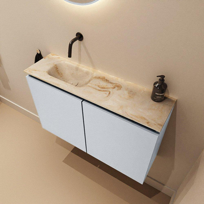 MONDIAZ TURE-DLUX Meuble WC 80cm Clay. Lavabo EDEN Frappe position gauche. Sans trou de robinet.