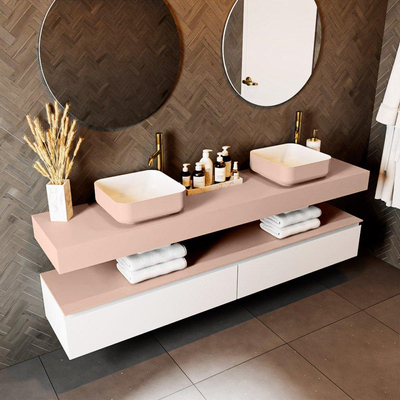 Mondiaz TOP 30 Vrijhangend Topblad - 190x30x12cm - geschikt voor waskom - Solid surface - Rosee