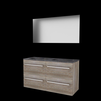 Basic-Line Ultimate 46 ensemble de meubles de salle de bain 120x46cm avec poignées 4 tiroirs vasque en pierre dure 2 trous de robinetterie miroir éclairage mfc scotch oak