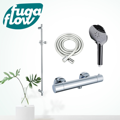 FugaFlow Eccelente Sobrado Badkamer douchekraan met glijstangset met ronde handdouche, gladde doucheslang chroom - Black Friday -