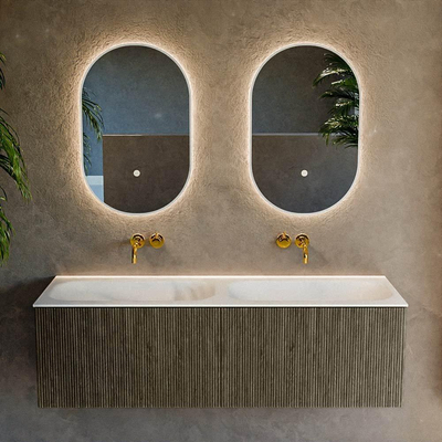 Mondiaz KURVE Ensemble meuble de salle de bains - 140x46x40cm - 2 tiroirs - vasque solid surface - double - sans trou de robinet - Shadow