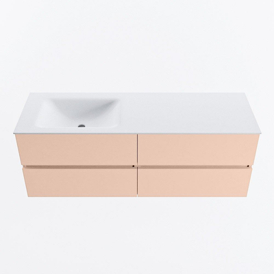MONDIAZ VICA Badkamermeubelset - 140cm - onderkast rosee - 4 lades - wastafel cloud links - zonder kraangaten - 60cm hoge versie - talc