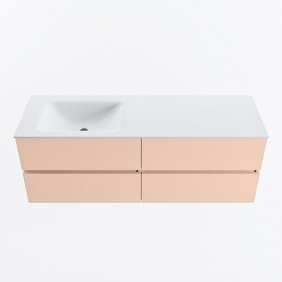 Mondiaz VICA ensemble de meuble de salle de bain - 140cm - meuble sous lavabo rosee - 4 tiroirs - lavabo cloud gauche - sans trous de robinet - version haute de 60cm - talc