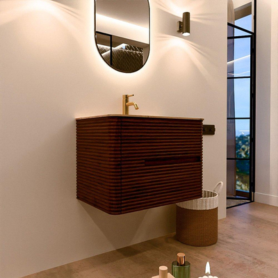 Mondiaz CIRO-DLUX Badkamermeubelset - 70x45x50cm - Solid surface wastafel Arena - 1 wasbak Midden - 1 kraangat - 2 lades - Ruby
